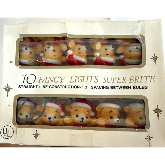 Vintage Teddy Bear Christmas Lights, Set of 10 Super-Brite, Working - Picture 1 of 5